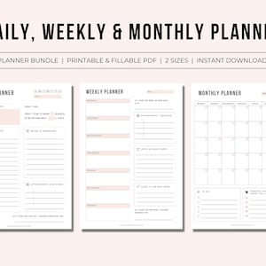 Ultimate Planner Bundle | Includes Daily Planner, Weekly Planner & Monthly Planner | Printable Planner Bundle | Editable Planners | A4/A5