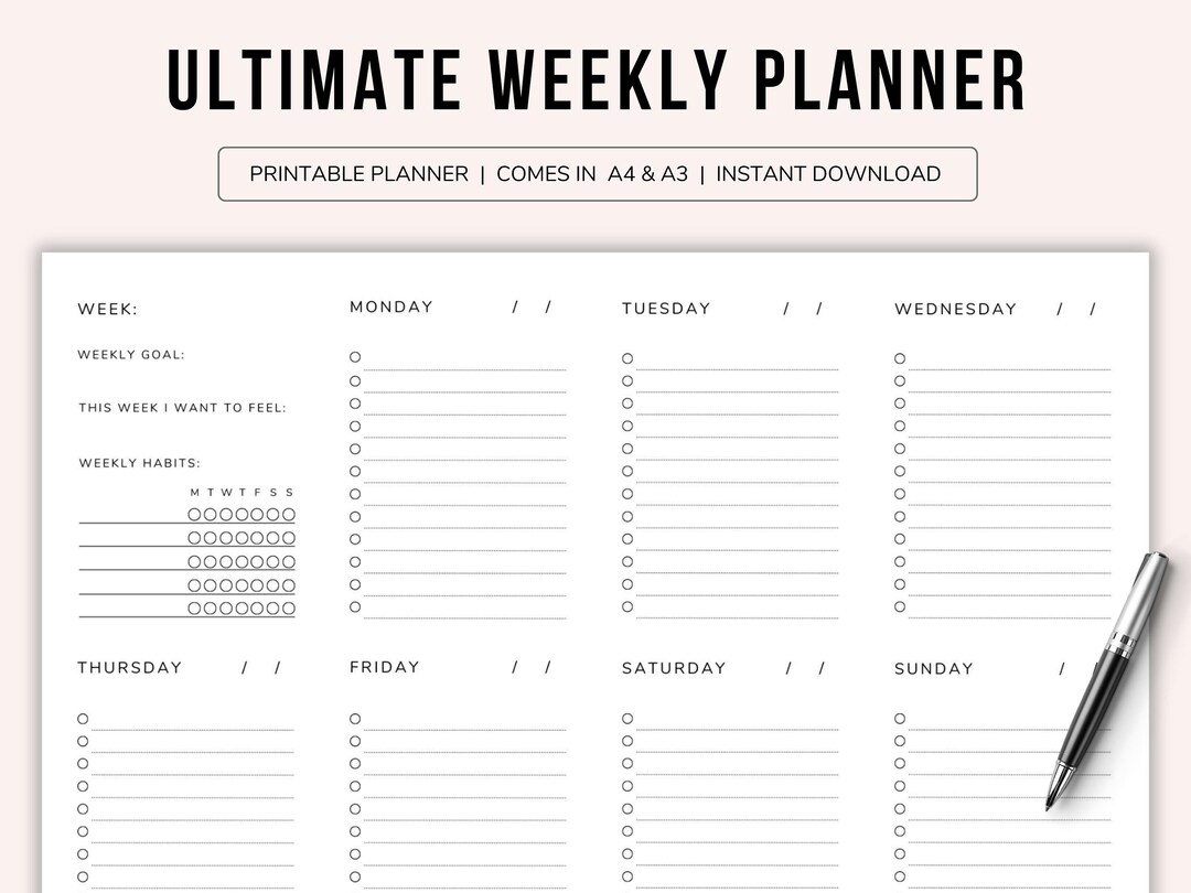 Weekly Planner Printable Landscape | Minimalist Weekly Schedule | Week ...