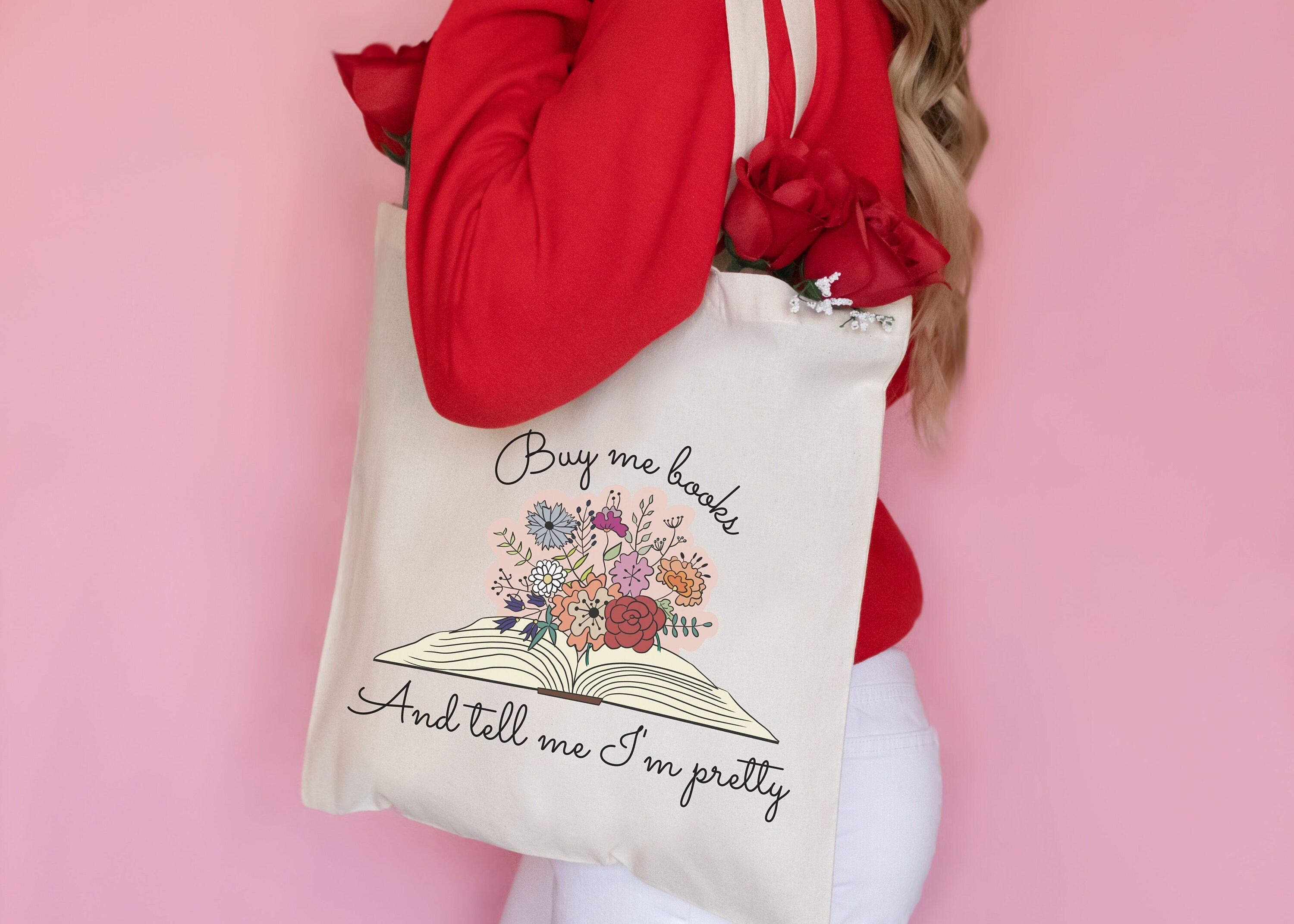 Buy Me Books and Tell Me I m Pretty Tote Bag Retro Market Bag Aesthetic Tote Bag Book Lover Gift Book Bag Ecofriendly Gifts Etsy