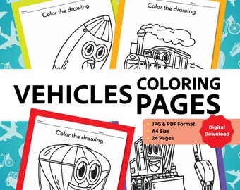 Vehicles Coloring Book: 24 Transportation Pages (PDF Download)