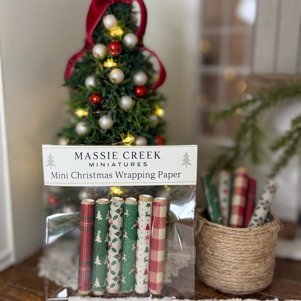 Miniature Christmas Wrapping Paper Rolls - 1:12 Scale Dollhouse Decor