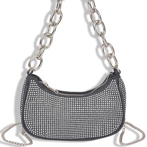 Bolso de mano de mezclilla con cristales Off The Chain - Negro