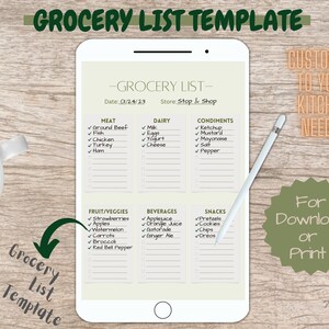 Digital AND Printable Grocery List, List-style Template, iPad Planner, Notability Planner, Goodnotes Planner, Undated Planner