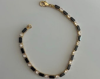 Black Spinel Sterling Silver Bracelet: Dainty Gemstone Jewelry