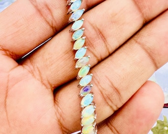 Ethiopian Fire Opal Tennis Bracelet · 925 Sterling Silver · October Birthstone Gift for Her