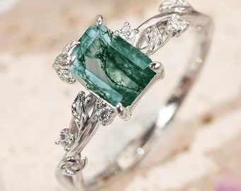 Moss Agate Ring: Artisan 925 Sterling Silver, Romantic Engagement Gift