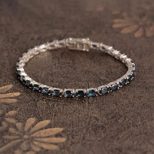 London Blue Topaz Bracelet, December Birthstone Jewelry, Blue Gemstone Gift for Her, Elegant Sterling Silver Bracelet, Mother&#39;s Gift Idea