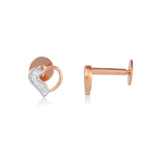 14K Gold Heart Diamond Stud Earrings: Minimalist Jewelry Gift