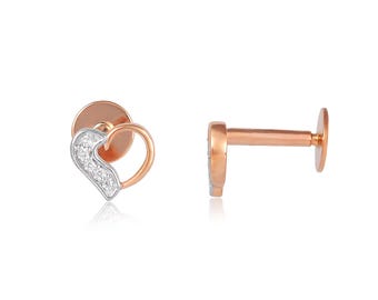 Złote kolczyki w kształcie serca z diamentami 14K, naturalne okrągłe kolczyki w kształcie serca z diamentami, romantyczny prezent dla niej, na urodziny, rocznicę i walentynki, do noszenia na co dzień