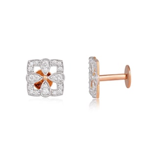 14K Gold Floral Diamond Stud Earrings: Handmade Fine Jewelry