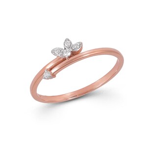 Gold Floral Diamond Bypass Ring: Handmade Engagement Band