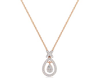 Handmade Pear Drop Natural Diamond 14k Gold Pendant