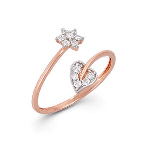 14K Gold Diamond Leaf Ring: Adjustable Dainty Gold Jewelry