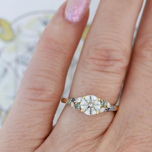 Delicate Sapphire Diamond Promise Ring, Sterling Silver, Commitment Ring for Her, Minimalist Valentine’s Day Gift, Elegant Everyday Jewelry