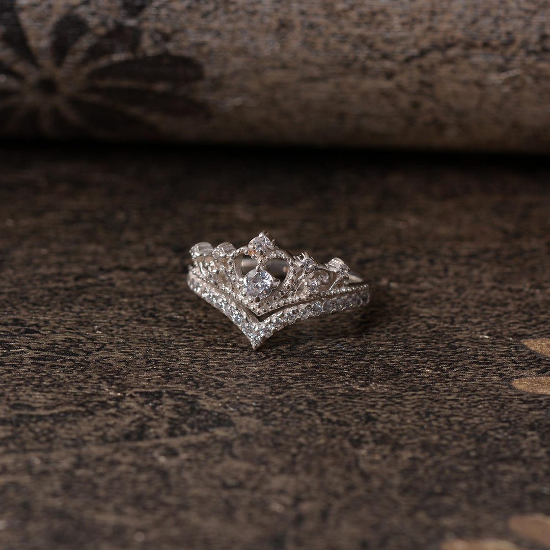 Sterling Silver Princess Crown Ring - Cubic Zirconia Tiara Ring - Etsy