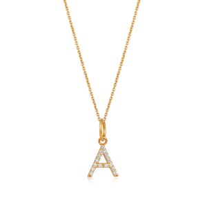 Colgante con inicial de diamante natural en oro de 14 quilates, letras personalizadas de la A a la Z, joyería minimalista con nombre para mujer, elegante regalo personalizado para ella.