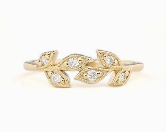 Natural Diamond Filled Dainty Ring, Wedding Ring, Floral Engagement Ring, Bridesmaid Gift Ring, Christmas Gift Ring, Women Gift Ring
