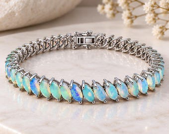 Pulseira de tênis com opala de fogo etíope · Prata de lei 925 · Presente para ela, pedra do mês de outubro
