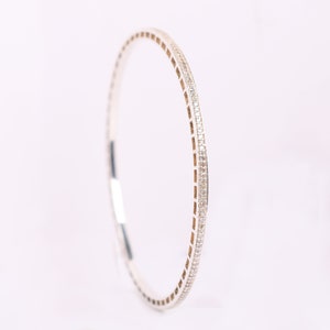 Sterling Silver Diamond Bangle, Handmade Bridal Jewelry for Women, Elegant Anniversary or Wedding Gift, Dainty Sparkling Bracelet for Her