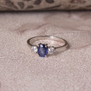 Blue Sapphire and Diamond Ring, 925 Sterling Silver Handmade Jewelry, Dainty Blue Gemstone Ring, September Birthstone Gift for Her