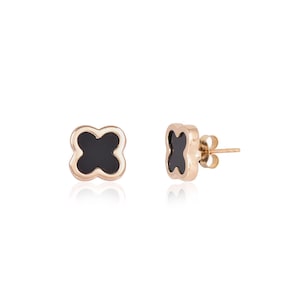 14K Gold Onyx Flower Earrings: Handmade Minimalist Jewelry