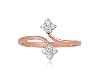 14K Gold Diamond Bypass Ring: Adjustable Wedding Band, Handmade