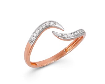 14K Rose Gold Bypass Ring: Minimalist Open Band, Dainty Stackable Ring