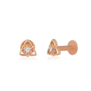 14K Rose Gold Diamond Heart Stud Earrings: Minimalist Fine Jewelry