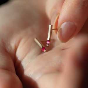 Ruby Stud Earrings, 14K Gold Earring, Dainty Red Gemstone Jewelry, July Birthstone Gift for Her, Minimalist Everyday Earrings, Handmade Gift