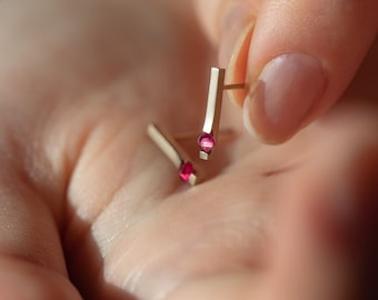 14K Gold Ruby Stud Earrings, Dainty Round Natural Ruby Studs, Elegant July Birthstone Gift for Her, Fine Jewelry