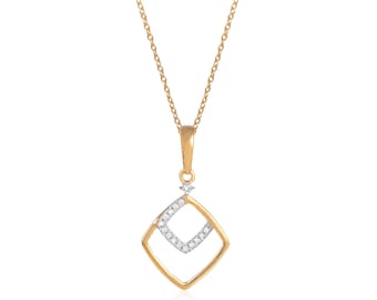 14K Yellow Gold Diamond Pendant Necklace: Geometric Layering Jewelry