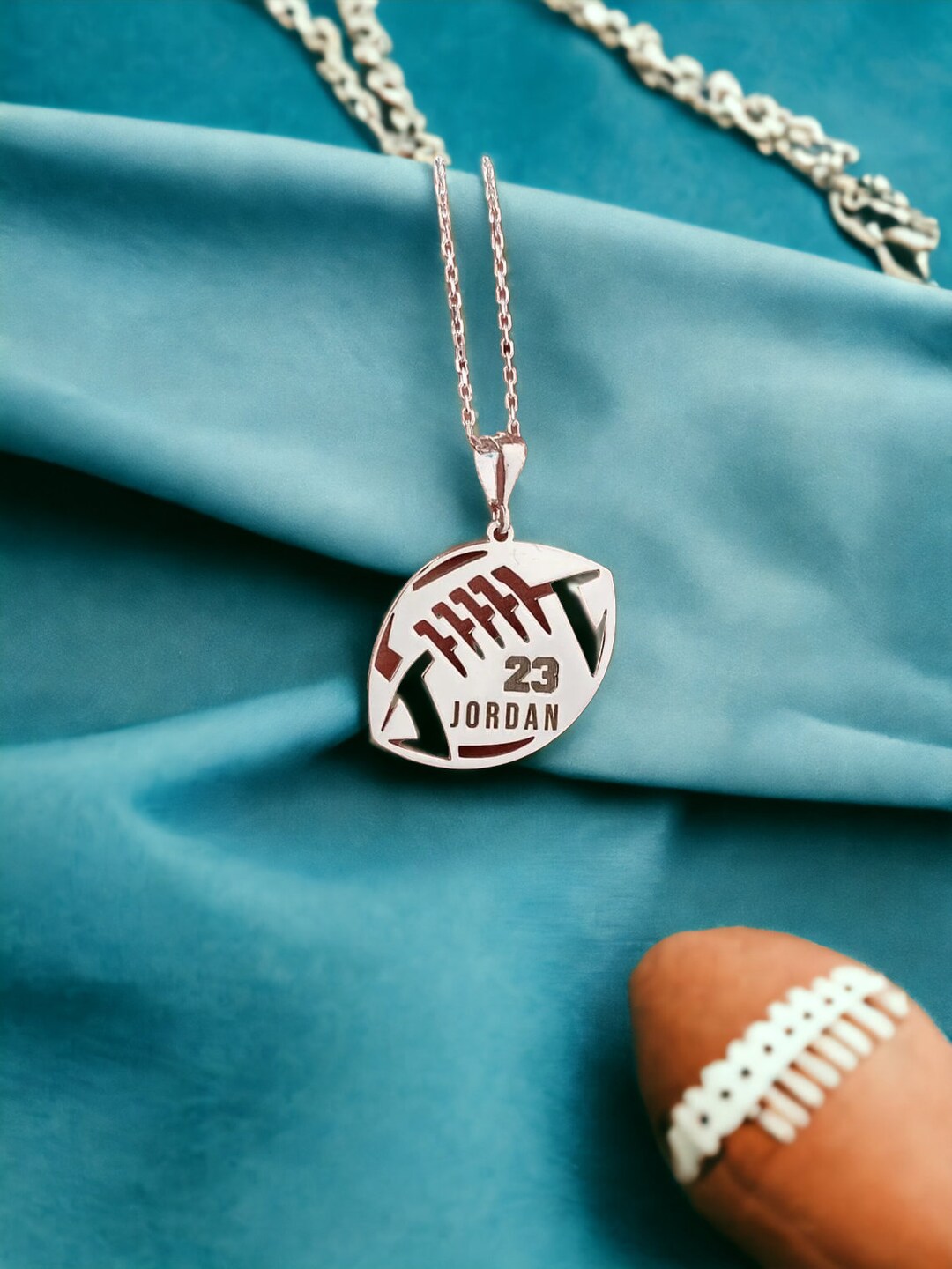 925 Sterling Silver American Football Necklace , Sport Jewelry , Personalized Football Number