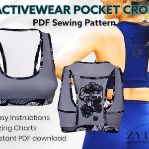 Activewear Pocket Crop Top Sports Bra Sewing Pattern