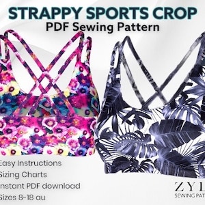 EASY SEW Strappy Activewear Crop Top Instant Download PDF Sewing Pattern