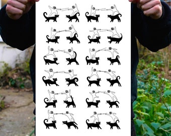 Fencers on black cats - Signed A3 print