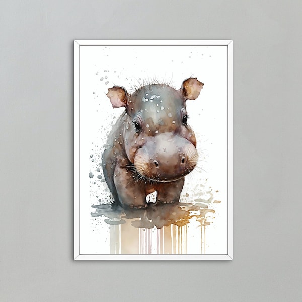 Watercolor Baby Hippo Gift | Nursery Mobile | Hippo Baby Shower | Nursery wall art | Hippo Decor Print | Gift for kids | Nursery Painting