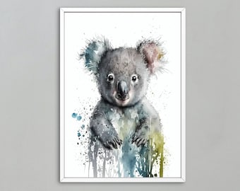 Cadeau bébé koala aquarelle | Art des animaux à l'aquarelle | Shower de bébé koala | Décoration de pépinière Koala | Impression de peinture aquarelle Koala