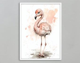 Watercolor Baby Flamingo Gift | Flamingo Wallpaper | Nursery Mobile | Flamingo Baby Shower | Nursery wall art | Flamingo Decor Print