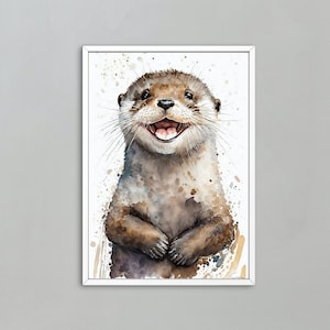 Impresión de nutria de acuarela | Decoración de la habitación de los niños | Decoración de pared de nutria | Retrato de nutria | decoración de animales