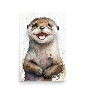 Watercolor Otter Print | Watercolor Painting from Photo | Nursery Mobile | ai Art | Otter Painting | Custom Painting from Photo | Wildlife