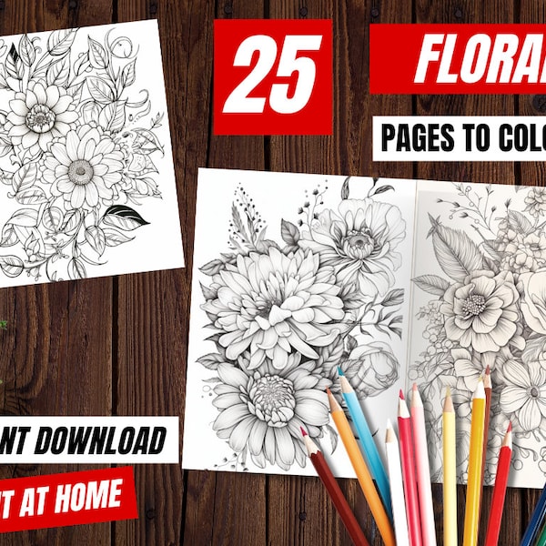 Floral coloring pages | adult coloring pages | coloring pages printable | coloring book pdf | adult coloring book| floral coloring poster