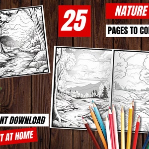 Nature landscape coloring pages | adult coloring pages | coloring page printable | coloring book pdf | adult coloring book| landscape poster