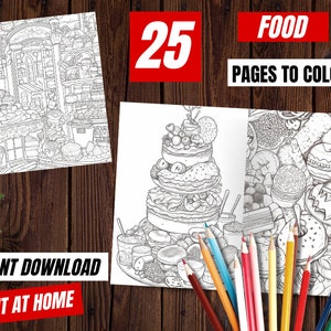 Food Coloring Pages | INSTANT DOWNLOAD | Printable Coloring Pages | Coloring Pages for adults| Cute Food | Relaxation | Coloring PDF