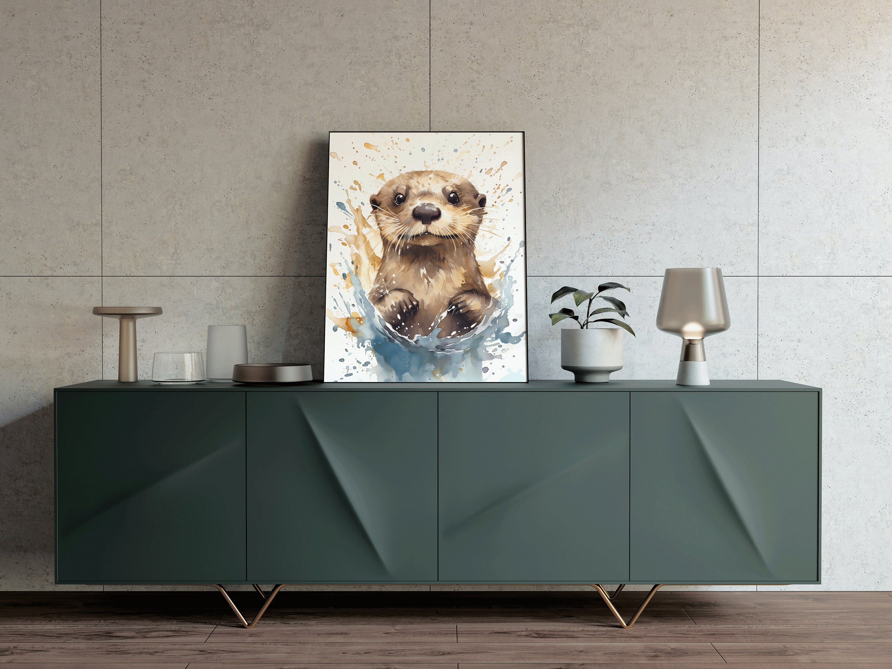 Discover Watercolor Otter Print | watercolor painting from photo| nursery mobile | ai art | otter painting , No Frame