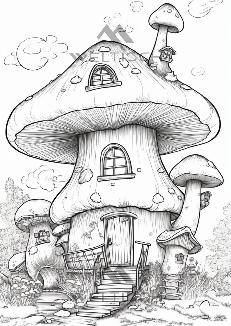 PDF Malvorlagen Pilzhaus Mushroom House Coloring Pages - Etsy.de