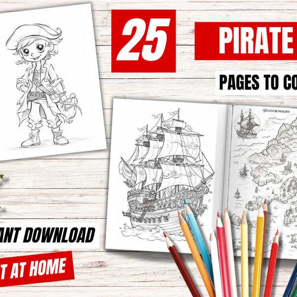 Pirate Coloring Pages | INSTANT DOWNLOAD | Printable Coloring Pages | Coloring Pages for Kids| Pirate Birthday Party | Coloring PDF