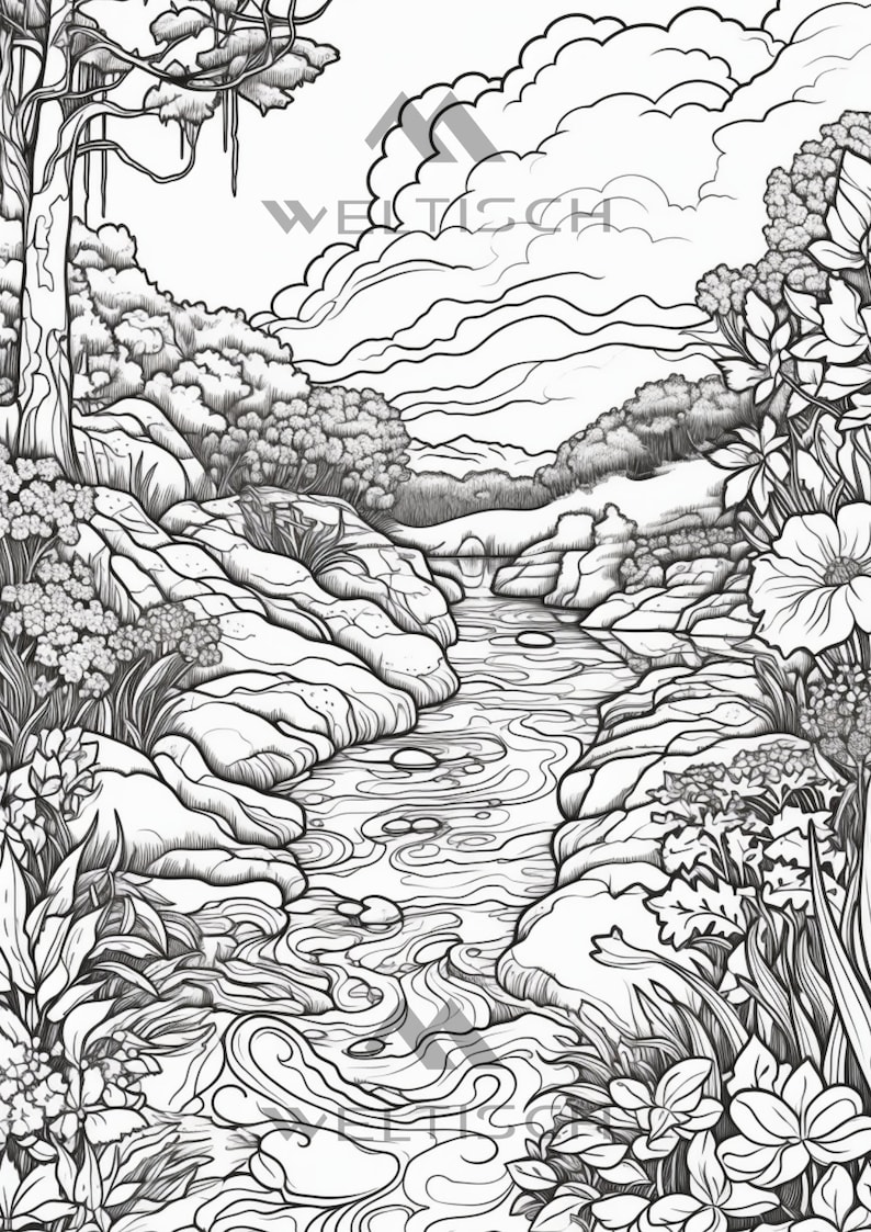 Nature Landscape Coloring Pages Adult Coloring Pages - Etsy