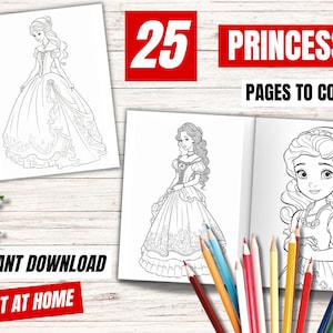 PDF para colorear princesa | Dibujos para colorear de princesas | Cumpleaños para colorear | Libro para colorear niños| Plantilla PDF | libro para colorear imprimible
