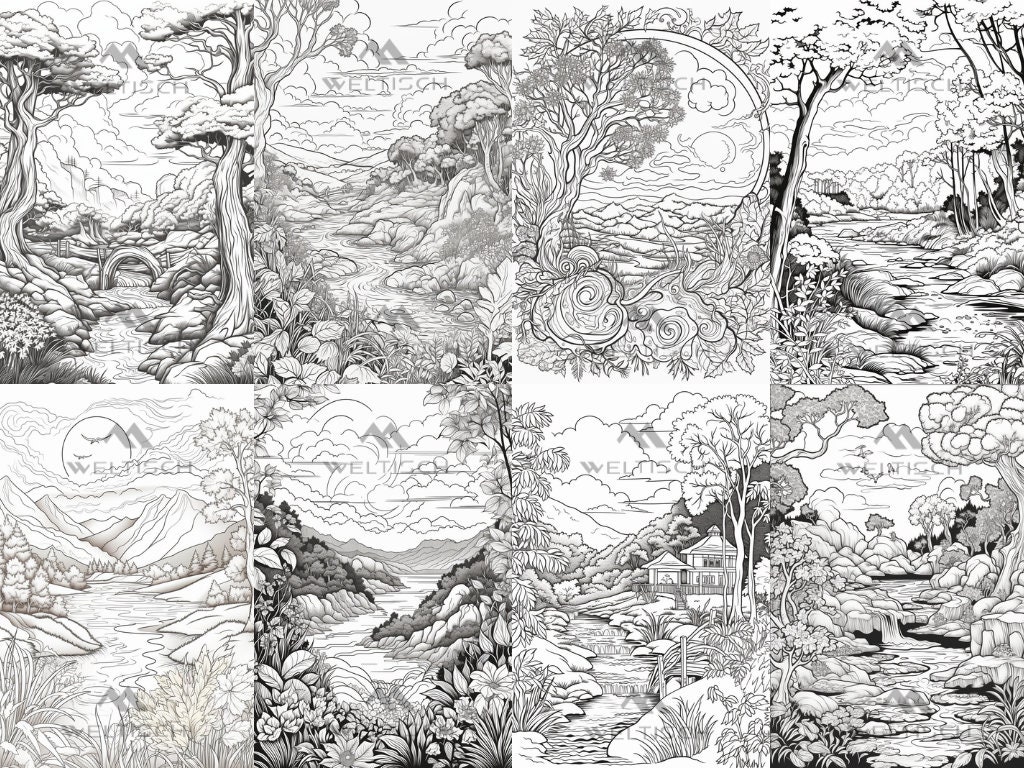 Nature Landscape Coloring Pages Adult Coloring Pages - Etsy