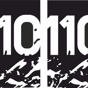 Könnte beinhalten: Schwarzweißes Grafikdesign mit der Zahl 110, die zweimal wiederholt wird. Der Hintergrund ist ein schwarzweißes abstraktes Muster.